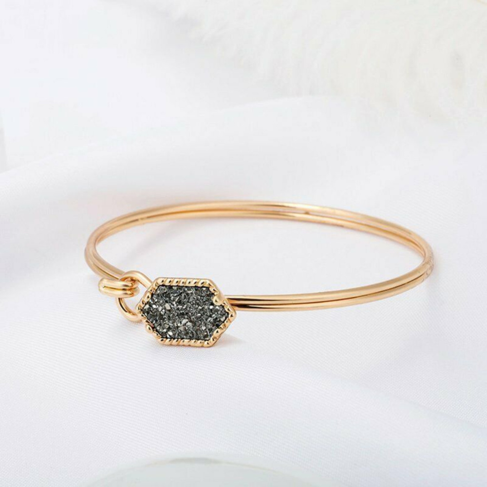 Grey Druzy Golden Bangle Bracelet - Picture 2 of 2